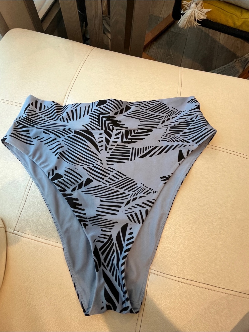 aerie High-Cut Cheeky Bikini Bottom in Light Gray with Black Zebra Print